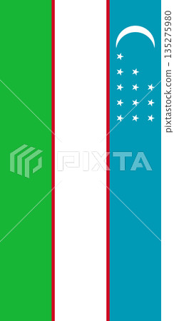 Uzbekistan vertical flag in official colors, dimensions and aspect ratio. Vector flag symbolizing national pride, identity, heritage, patriotism and authority Uzbekistan vertical flag in official colors, dimensions and aspect ratio. Vector flag symbolizing national pride, identity, heritage, patriotism and authority 135275980