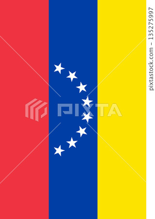 Venezuela vertical flag in official colors, dimensions and aspect ratio. Vector flag symbolizing national pride, identity, heritage, patriotism and authority Venezuela vertical flag in official colors, dimensions and aspect ratio. Vector flag symbolizing national pride, identity, heritage, patriotism and authority 135275997