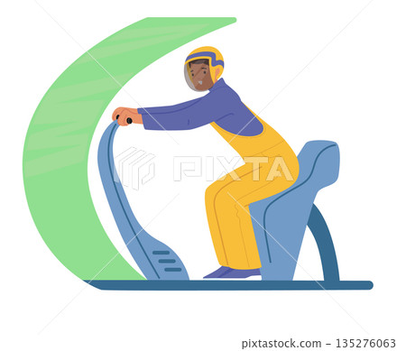Male citizen cartoon character piloting innovative transport vehicle isolated on white background Male citizen cartoon character piloting innovative transport vehicle isolated on white background 135276063