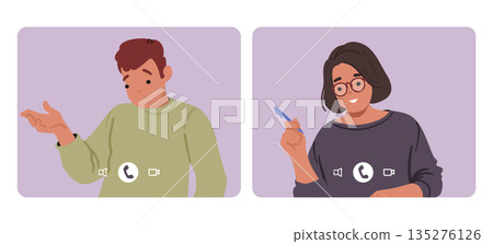 Desktop screen featuring virtual classroom video conference with student and teacher online meeting 135276126