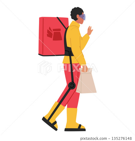 Deliveryman from smart city cartoon character shipping restaurant food isolated on white background 135276148