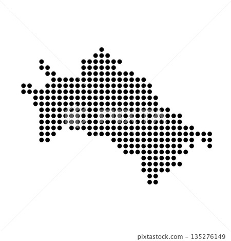 Turkmenistan country dotted map. Black spot pixel illustration isolated on white background. Vector circle mosaic. 135276149