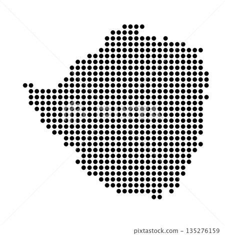 Zimbabwe country dotted map. Black spot pixel illustration isolated on white background. Vector circle mosaic. Zimbabwe country dotted map. Black spot pixel illustration isolated on white background. Vector circle mosaic. 135276159