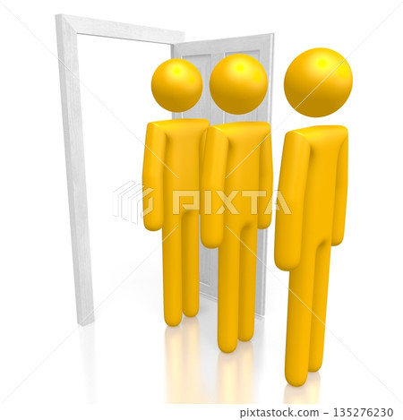 3D cartoon characters, door - queue concept 3D cartoon characters, door - queue concept 135276230