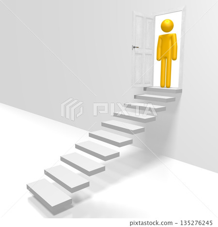 3D cartoon character, steps, door 3D cartoon character, steps, door 135276245