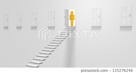 3D cartoon character, steps, doors 3D cartoon character, steps, doors 135276248