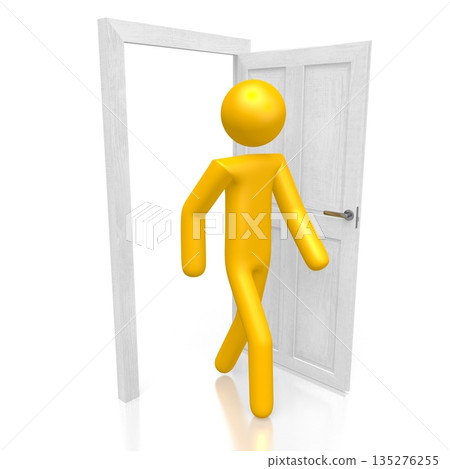 3D cartoon character walking through a door 135276255
