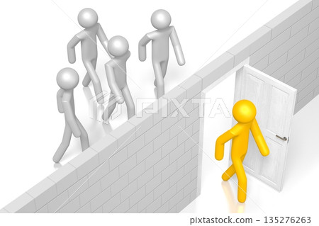 3D cartoon characters, door, wall - outsourcing concept 3D cartoon characters, door, wall - outsourcing concept 135276263