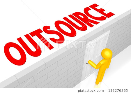 3D cartoon character, door, wall - outsourcing concept 3D cartoon character, door, wall - outsourcing concept 135276265
