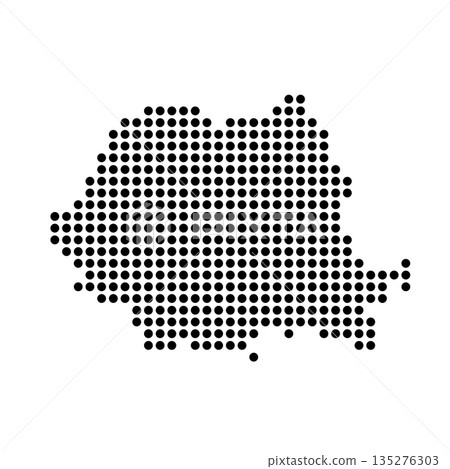 Romania country dotted map. Black spot pixel illustration isolated on white background. Vector circle mosaic. Romania country dotted map. Black spot pixel illustration isolated on white background. Vector circle mosaic. 135276303
