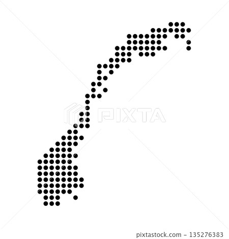 Norway country dotted map. Black spot pixel illustration isolated on white background. Vector circle mosaic. Norway country dotted map. Black spot pixel illustration isolated on white background. Vector circle mosaic. 135276383