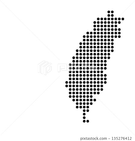 Taiwan country dotted map. Black spot pixel illustration isolated on white background. Vector circle mosaic. 135276412