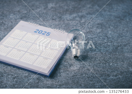 Bulb light career idea concept business target innovation growth collage for calendar year 2025 represents professional success and future development opportunity reaching goals 135276433