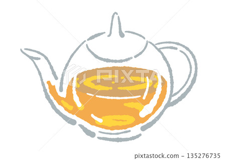 手繪玻璃花草茶具套裝插圖(茶壺和茶杯) 手繪玻璃花草茶具套裝插圖(茶壺和茶杯) 135276735