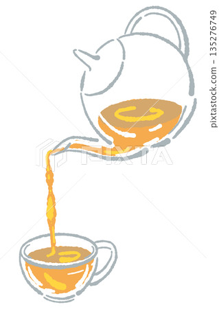 手繪玻璃花草茶具套裝插圖(茶壺和茶杯) 手繪玻璃花草茶具套裝插圖(茶壺和茶杯) 135276749
