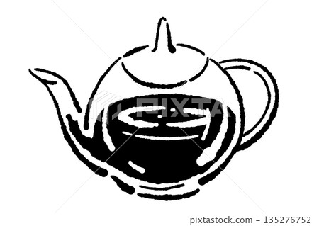 Monochrome illustration of a hand-drawn glass herbal tea set (teapot and cups) Monochrome illustration of a hand-drawn glass herbal tea set (teapot and cups) 135276752
