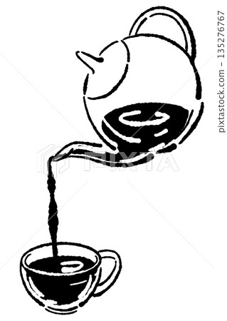 Monochrome illustration of a hand-drawn glass herbal tea set (teapot and cups) Monochrome illustration of a hand-drawn glass herbal tea set (teapot and cups) 135276767