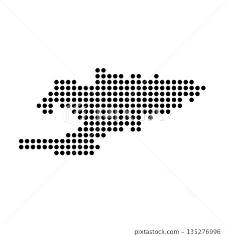 Kyrgyzstan country dotted map. Black spot pixel illustration isolated on white background. Vector circle mosaic. Kyrgyzstan country dotted map. Black spot pixel illustration isolated on white background. Vector circle mosaic. 135276996