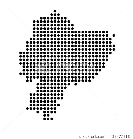 Ecuador country dotted map. Black spot pixel illustration isolated on white background. Vector circle mosaic. Ecuador country dotted map. Black spot pixel illustration isolated on white background. Vector circle mosaic. 135277118