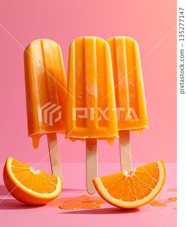 Freshly cut orange fruit slices and sweet jelly sit beside a glass of healthy citrus juice isolated on a white background for a ripe and juicy vitamin-rich diet Freshly cut orange fruit slices and sweet jelly sit beside a glass of healthy citrus juice isolated on a white background for a ripe and juicy vitamin-rich diet 135277147
