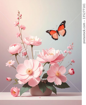 A beautiful pink cherry blossom branch with delicate floral petals in a vase brings the beauty of spring nature and blooming garden flowers into a closeup macro bloom 135277181