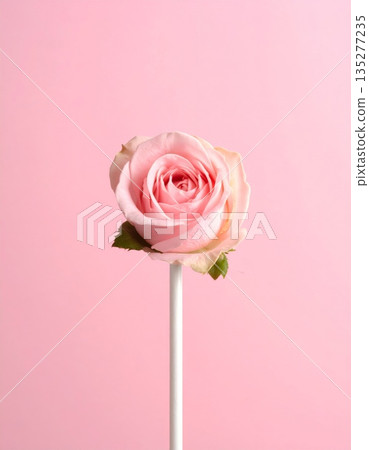 A beautiful pink rose blossom isolated on a white background with sweet heart lollipops and candy makes a romantic floral gift for a Valentine's Day holiday bouquet A beautiful pink rose blossom isolated on a white background with sweet heart lollipops and candy makes a romantic floral gift for a Valentine's Day holiday bouquet 135277235