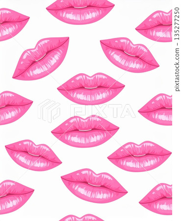 A glamour fashion illustration set featuring a beautiful woman with red lipstick and a pink smile designed as a vector art cartoon 135277250
