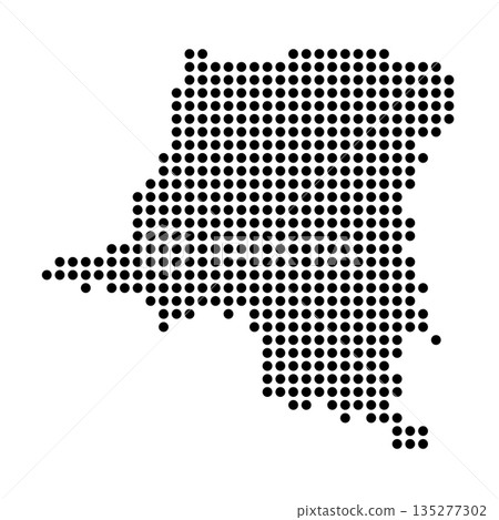 Democratic Republic of the Congo country dotted map. Black spot pixel illustration isolated on white background. Vector circle mosaic. Democratic Republic of the Congo country dotted map. Black spot pixel illustration isolated on white background. Vector circle mosaic. 135277302