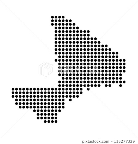 Mali country dotted map. Black spot pixel illustration isolated on white background. Vector circle mosaic. Mali country dotted map. Black spot pixel illustration isolated on white background. Vector circle mosaic. 135277329