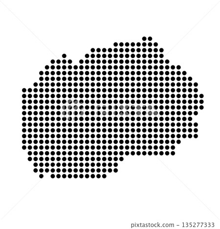 North Macedonia country dotted map. Black spot pixel illustration isolated on white background. Vector circle mosaic. 135277333