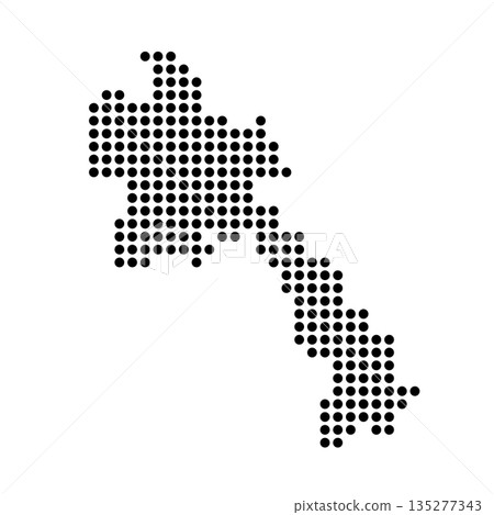 Laos country dotted map. Black spot pixel illustration isolated on white background. Vector circle mosaic. 135277343