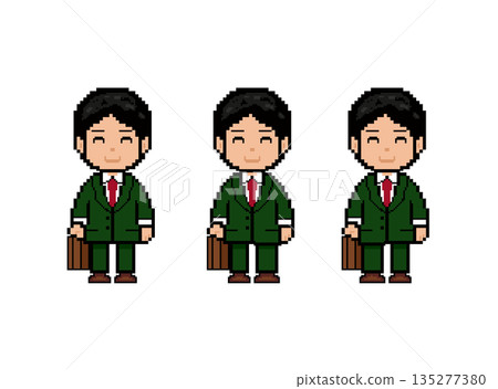 Smiling working man, facing forward, walking. (Green clothes) 135277380