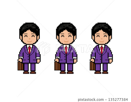 Smiling working man, facing forward, walking. (Purple clothes) 135277384