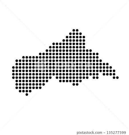 Central African Republic country dotted map. Black spot pixel illustration isolated on white background. Vector circle mosaic. Central African Republic country dotted map. Black spot pixel illustration isolated on white background. Vector circle mosaic. 135277399
