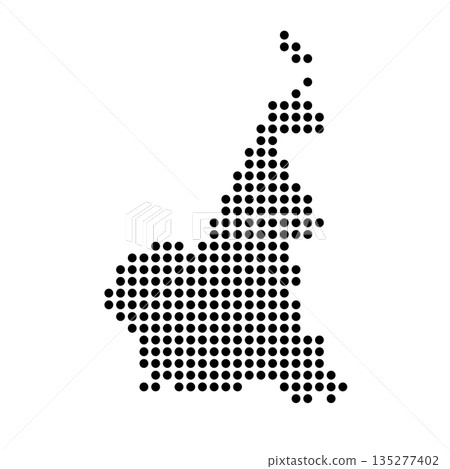 Cameroon country dotted map. Black spot pixel illustration isolated on white background. Vector circle mosaic. Cameroon country dotted map. Black spot pixel illustration isolated on white background. Vector circle mosaic. 135277402
