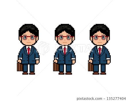 A working man with red glasses walking forward (blue clothes) 135277404