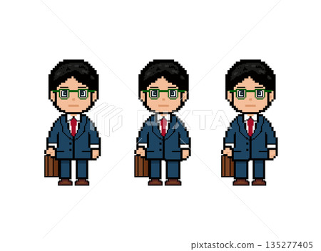 A working man with green glasses walking forward (blue clothes) 135277405