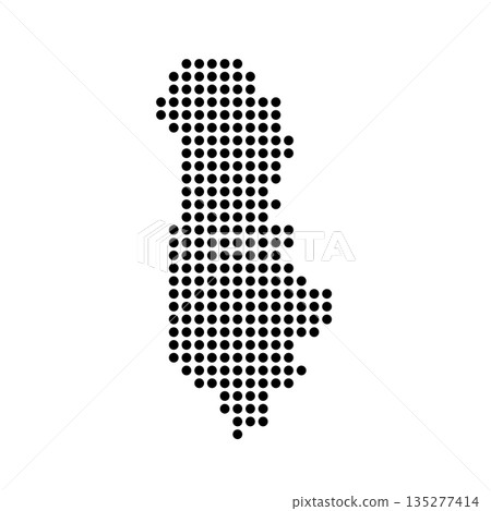 Albania country dotted map. Black spot pixel illustration isolated on white background. Vector circle mosaic. Albania country dotted map. Black spot pixel illustration isolated on white background. Vector circle mosaic. 135277414