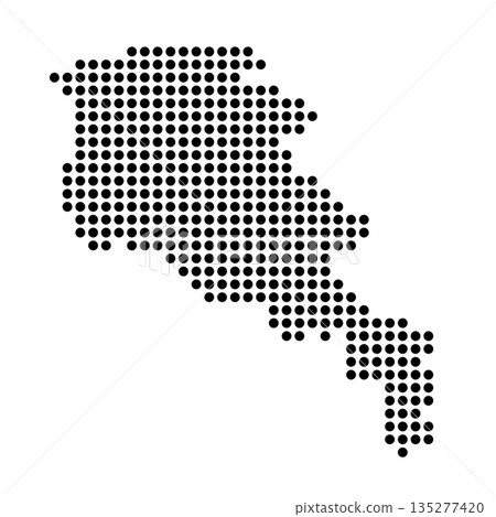 Armenia country dotted map. Black spot pixel illustration isolated on white background. Vector circle mosaic. Armenia country dotted map. Black spot pixel illustration isolated on white background. Vector circle mosaic. 135277420