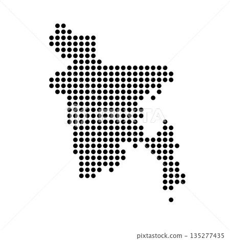 Bangladesh country dotted map. Black spot pixel illustration isolated on white background. Vector circle mosaic. 135277435