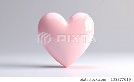 Shiny 3D pink heart icon design on a matching pink and white background for a romantic Valentine's Day holiday card illustration 135277619