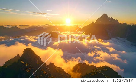 Golden morning sun and sea of clouds 135277817