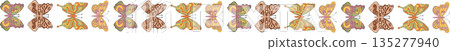 Groovy y2k butterfly border pattern in funky 70s style. Vibrant floral motif with colorful retro influence, playful and fun design with a vintage touch for creative backgrounds and 135277940