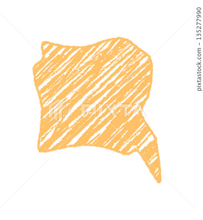 Organic wavy chat bubble sketch as diagonal crayon message element. Scribble talk bubble with graphic style, bold speech form and flowing outline, bright yellow for chat or conversation themed 135277990
