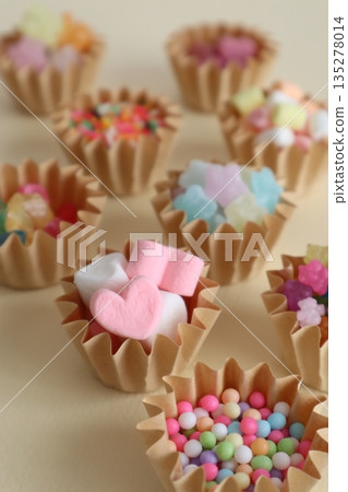 Colorful sweets (mainly heart-shaped marshmallows) Colorful sweets (mainly heart-shaped marshmallows) 135278014