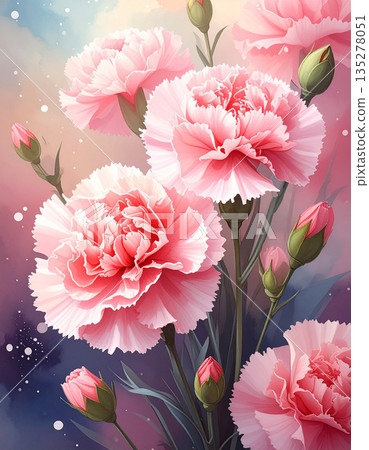 A beautiful watercolor-style floral art featuring delicate carnations in soft colors perfect for Mother's Day. A beautiful watercolor-style floral art featuring delicate carnations in soft colors perfect for Mother's Day. 135278051