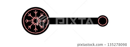 Winter snowflake sticker badge icon with pink and black crayon style. Box lid ornament appears as cold seal and Christmas snow flake emblem in a bold decorative theme. Winter snowflake sticker badge icon with pink and black crayon style. Box lid ornament appears as cold seal and Christmas snow flake emblem in a bold decorative theme. 135278098