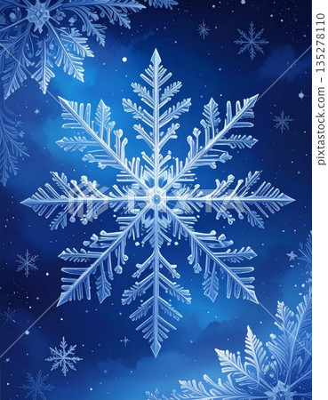 A blue winter landscape illustration of a snowy pine tree in a cold forest scene for a New Year holiday celebration card design 135278110