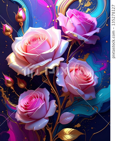 Seamless floral pattern featuring a beautiful nature bouquet of pink roses and butterflies for a romantic wedding blossom or Valentine gift decoration Seamless floral pattern featuring a beautiful nature bouquet of pink roses and butterflies for a romantic wedding blossom or Valentine gift decoration 135278127