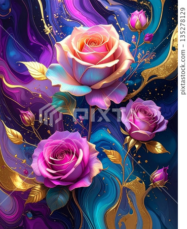 Seamless floral pattern featuring a beautiful nature bouquet of pink roses and butterflies for a romantic wedding blossom or Valentine gift decoration Seamless floral pattern featuring a beautiful nature bouquet of pink roses and butterflies for a romantic wedding blossom or Valentine gift decoration 135278129